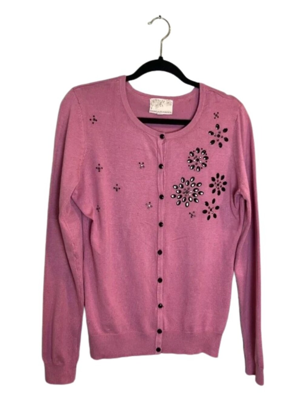 Debbie Morgan Women's Floral Button Down Cardigan Sweater Top Pink Size S